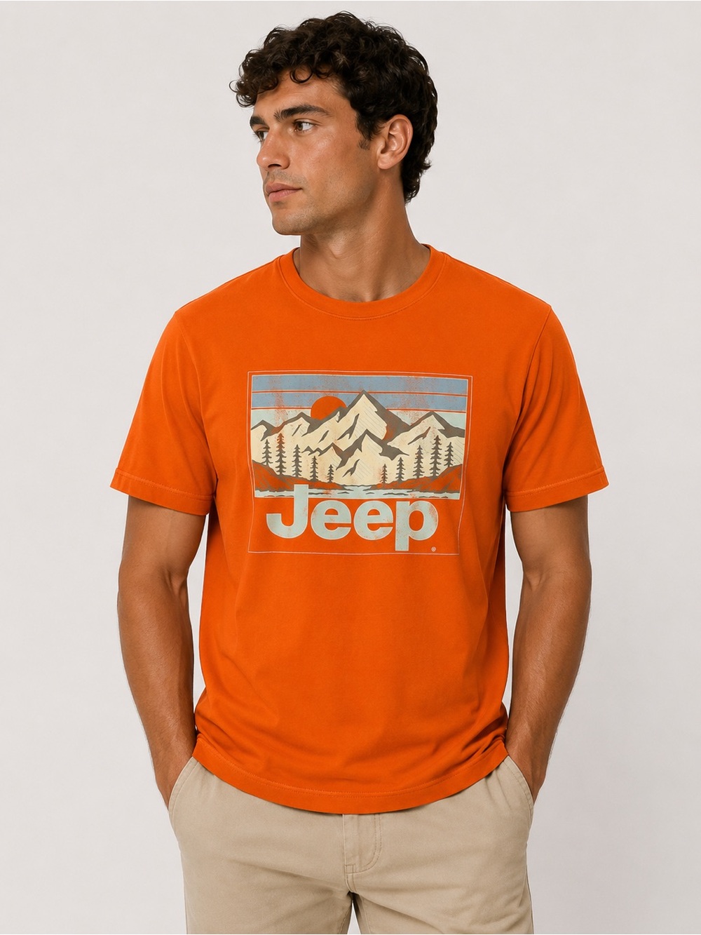 Jeep Graphic T Shirt Men’s Medium Orange Mountain Logo Outdoors Off Road Tee